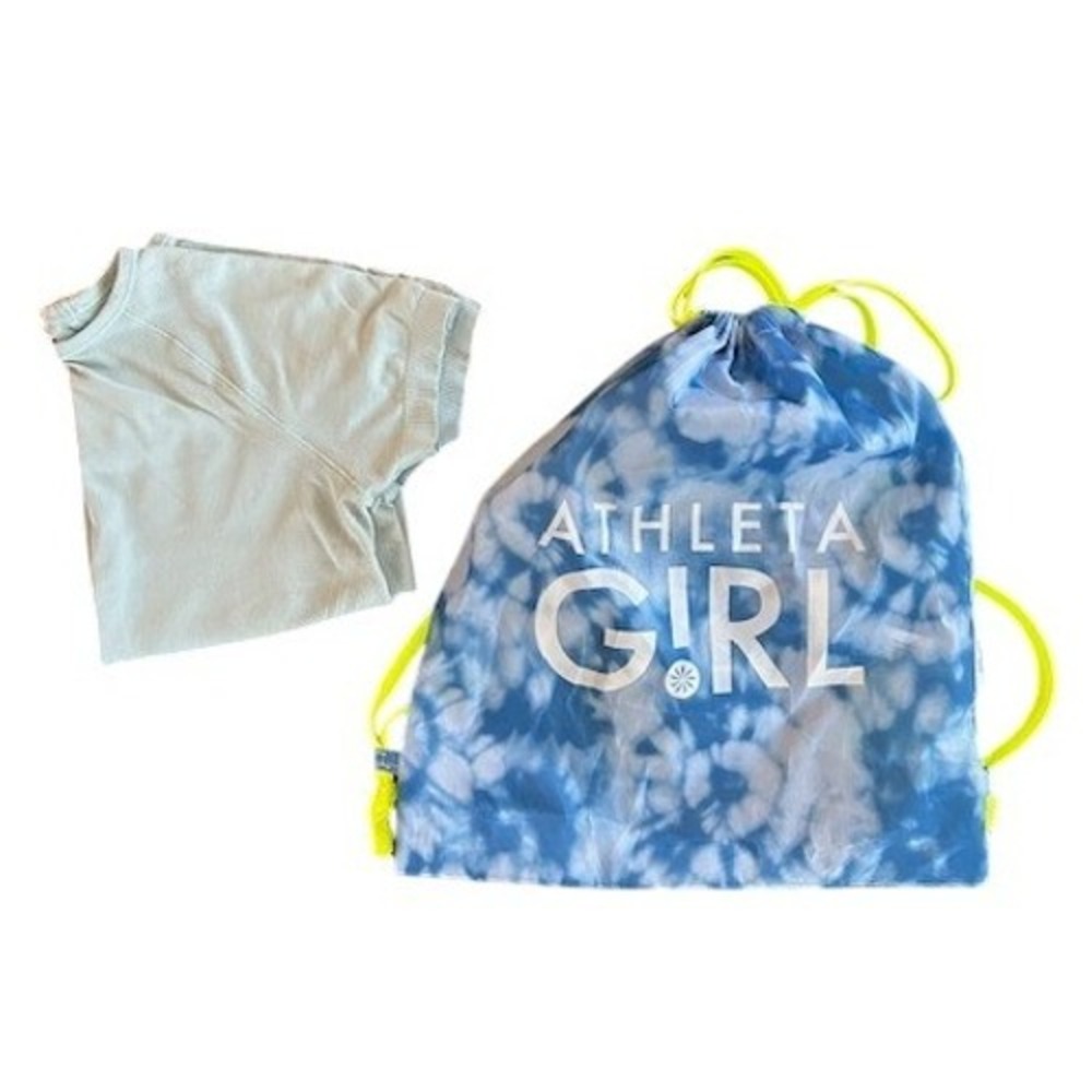 Athleta Girl Kids Light Blue Seamless Short Sleeve Active Shirt Top & Bag M 8-10